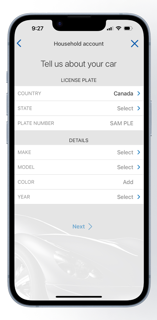 Contact info screen